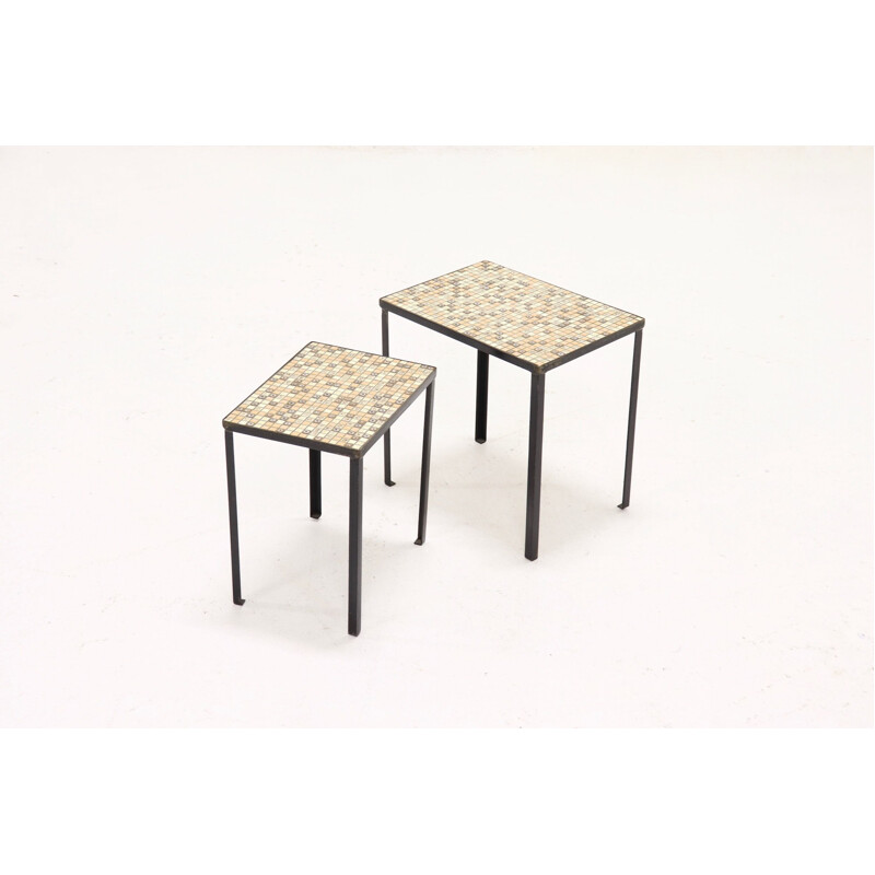 Ensemble de 2 tables gigognes vintage avec incrustation de mosaïque, 1960