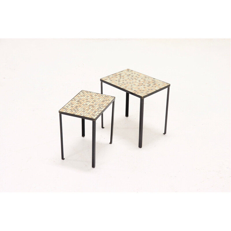 Set of 2 vintage nesting tables with mosaic inlay, 1960s