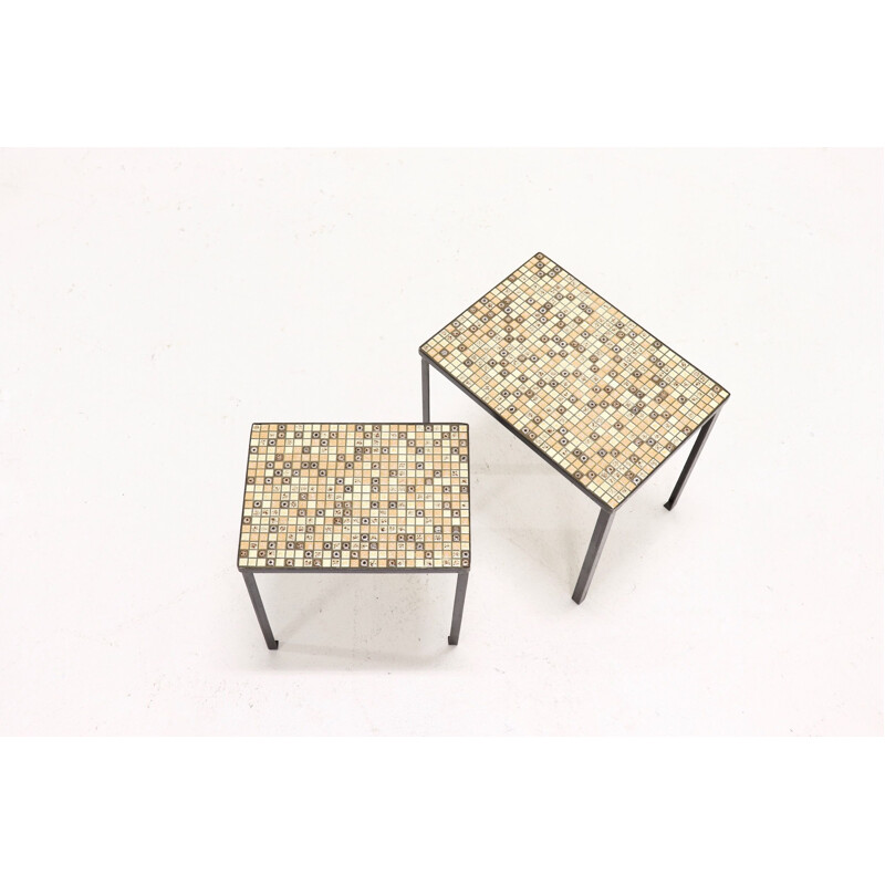 Set of 2 vintage nesting tables with mosaic inlay, 1960s