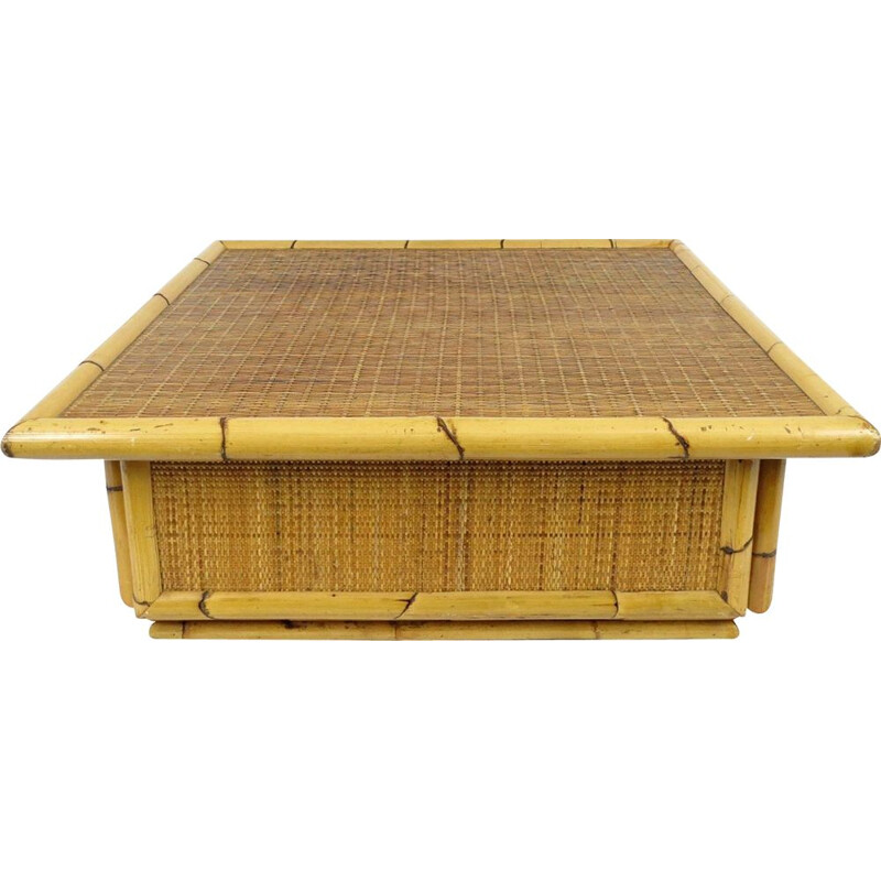 Vintage bamboe en rotan salontafel, 1970