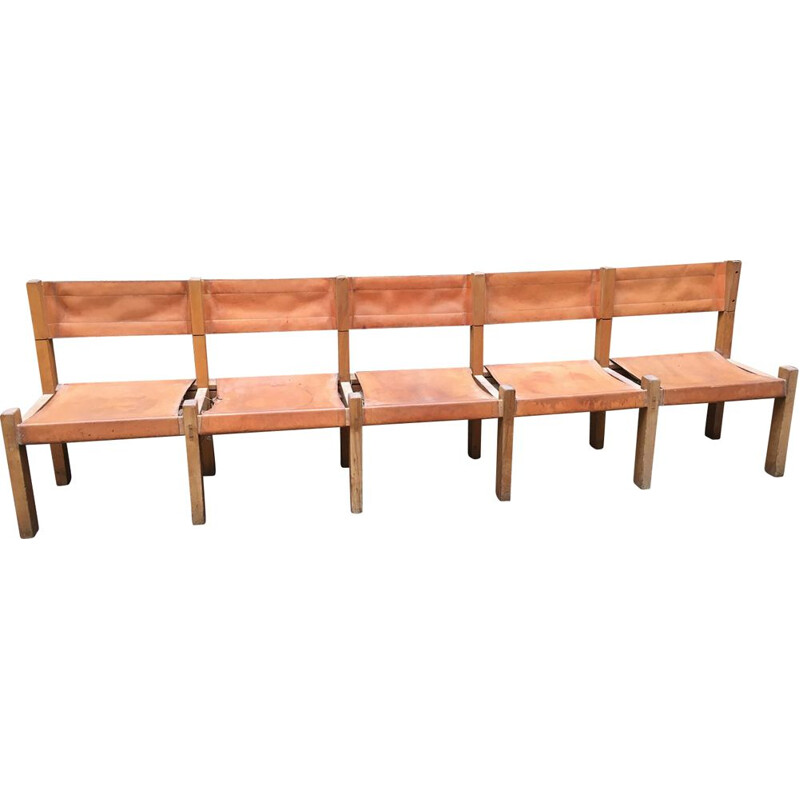 Vintage bench made for the Les Arcs tourist house by Pierre Chapo 1969