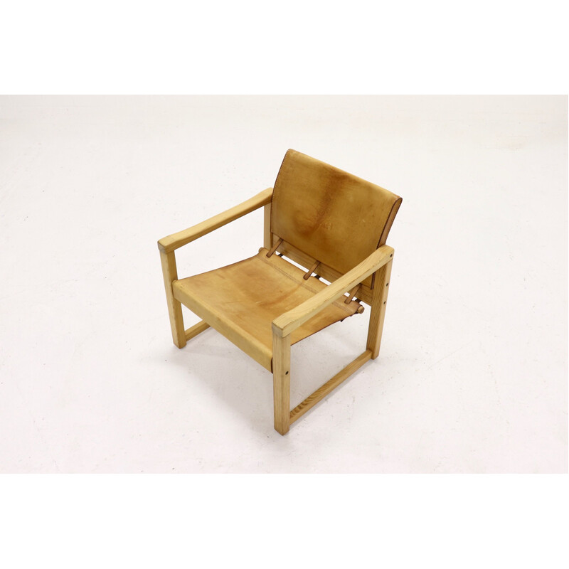 Pine and leather vintage Safari armchair by Karin Mobring for IKEA, 1970s