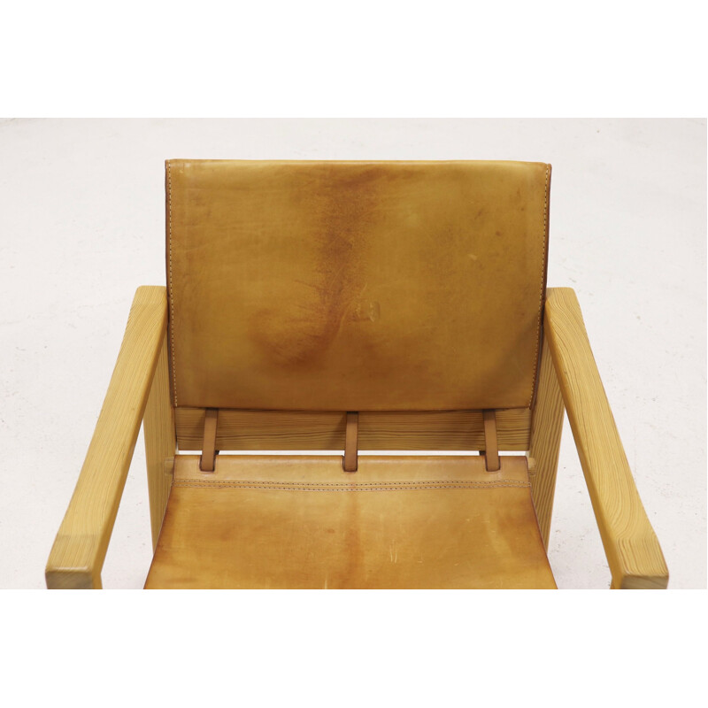 Pine and leather vintage Safari armchair by Karin Mobring for IKEA, 1970s