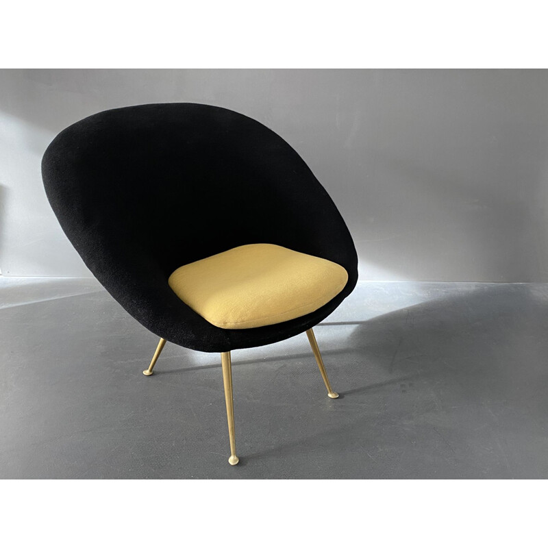 Chaise de cocktail vintage noire et dorée, Italie, 1950		