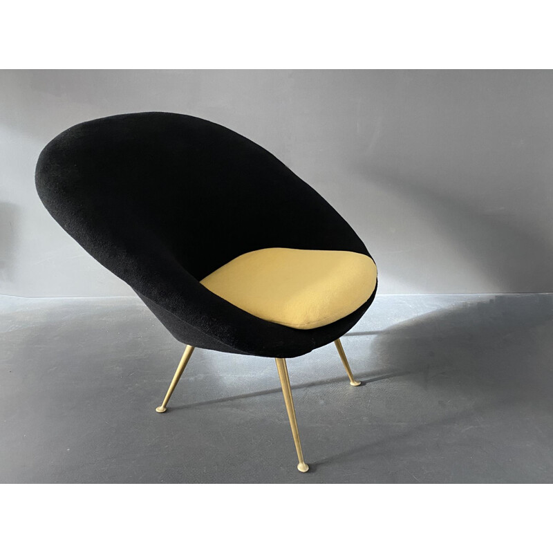 Chaise de cocktail vintage noire et dorée, Italie, 1950		