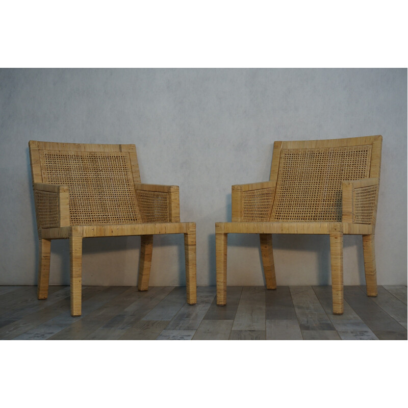 Pair of vintage rattan armchairs by Jean Michel Frank and Adolphe Chanaux, 1930