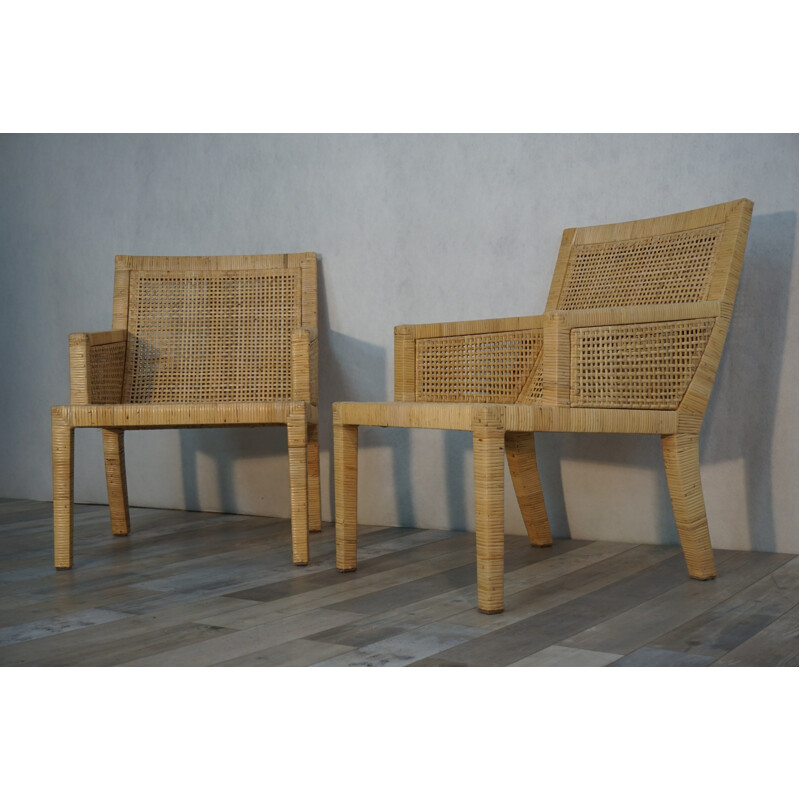 Pair of vintage rattan armchairs by Jean Michel Frank and Adolphe Chanaux, 1930