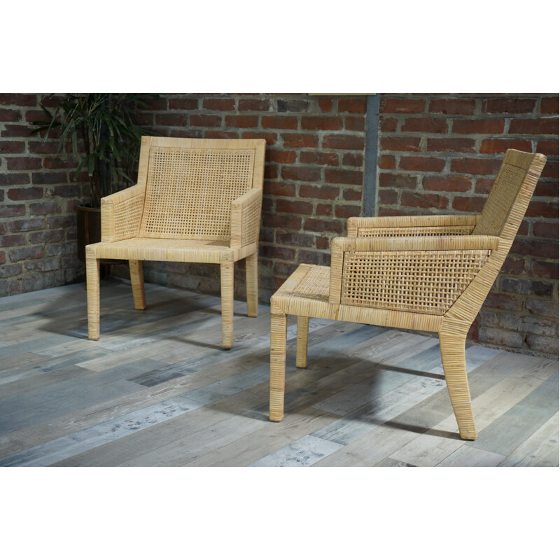Pair of vintage rattan armchairs by Jean Michel Frank and Adolphe Chanaux, 1930