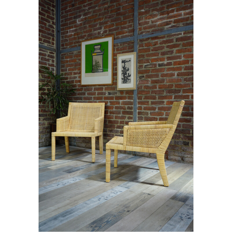 Pair of vintage rattan armchairs by Jean Michel Frank and Adolphe Chanaux, 1930