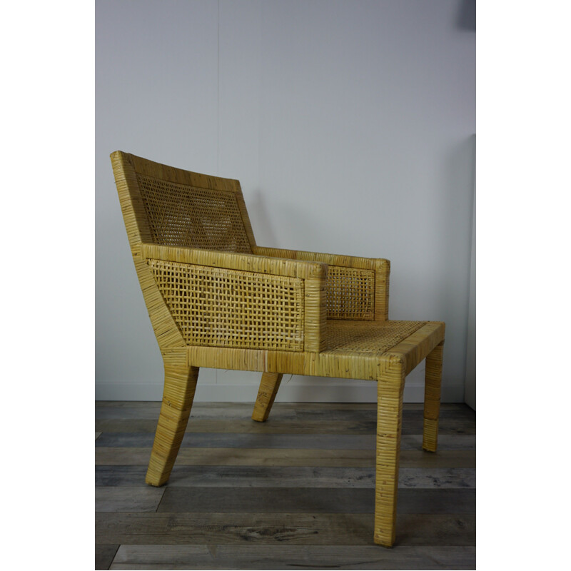 Pair of vintage rattan armchairs by Jean Michel Frank and Adolphe Chanaux, 1930