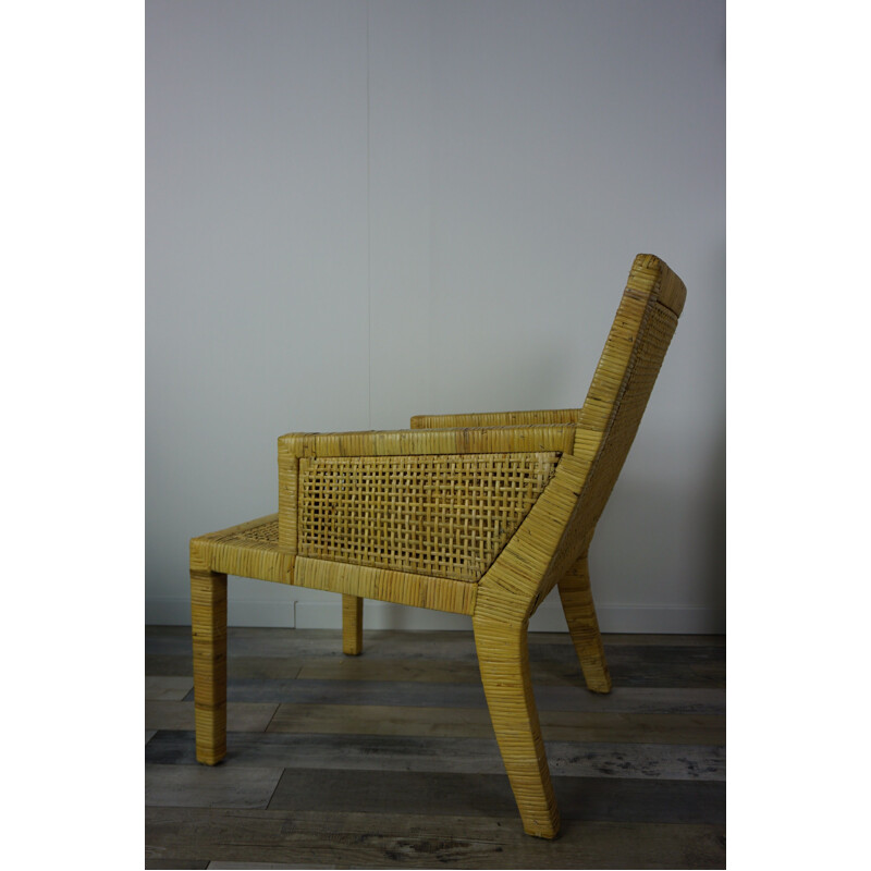 Pair of vintage rattan armchairs by Jean Michel Frank and Adolphe Chanaux, 1930