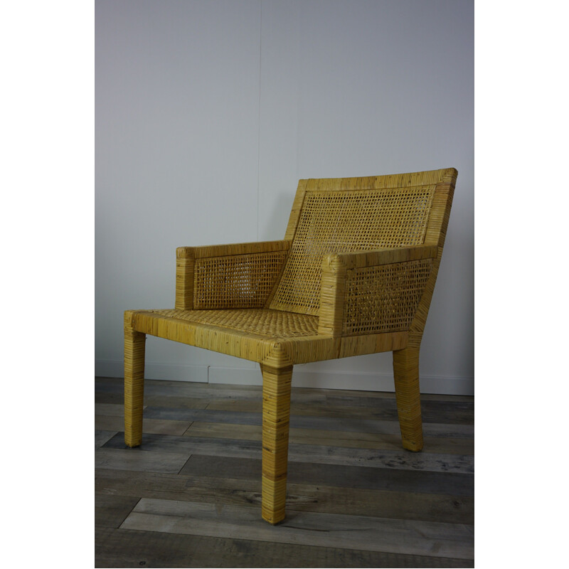 Pair of vintage rattan armchairs by Jean Michel Frank and Adolphe Chanaux, 1930