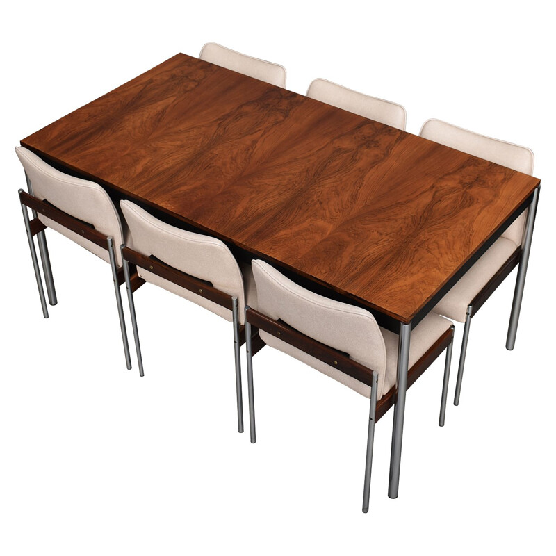 Brazilian rosewood and chrome Thereca dining set, 1960