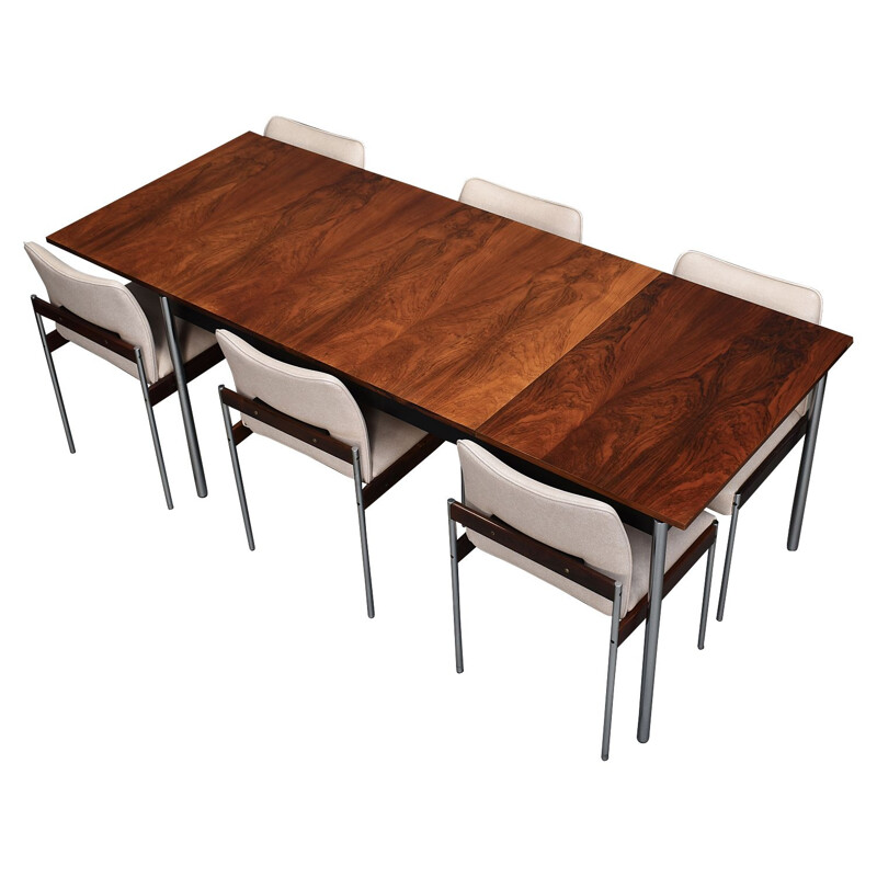 Brazilian rosewood and chrome Thereca dining set, 1960