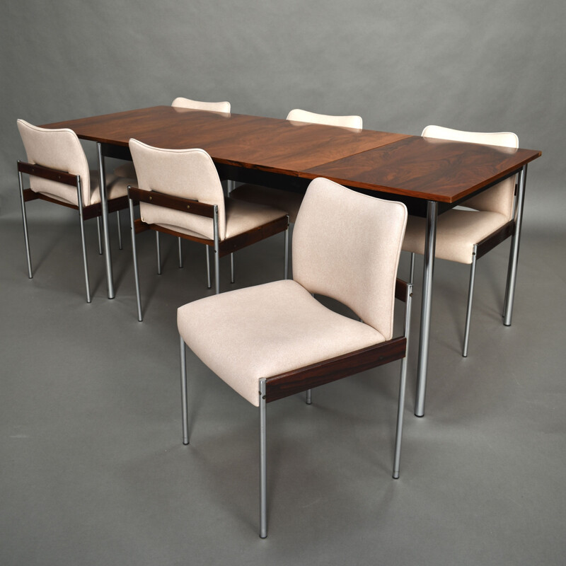 Brazilian rosewood and chrome Thereca dining set, 1960