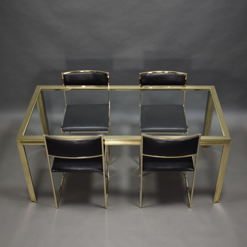 Vintage dining set in gold plate and brass, Italy, 1970s