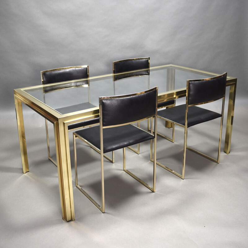 Vintage dining set in gold plate and brass, Italy, 1970s