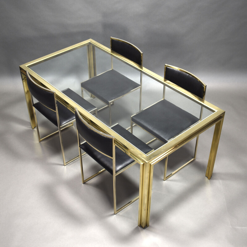 Vintage dining set in gold plate and brass, Italy, 1970s