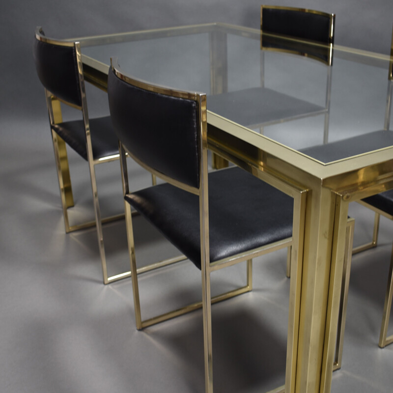 Vintage dining set in gold plate and brass, Italy, 1970s