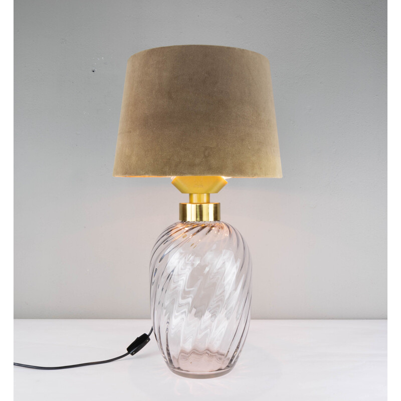 Lampe de table vintage en laiton et verre soufflé pour Lumica, Espagne 1970