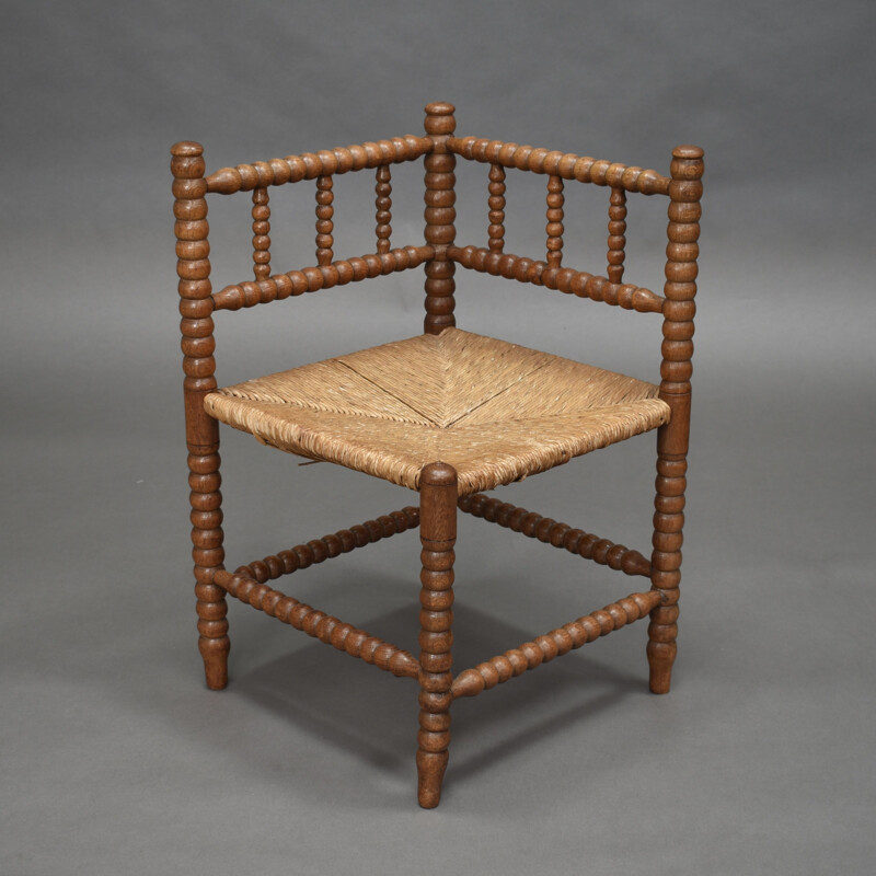 Oak wood vintage corner chair, 1940