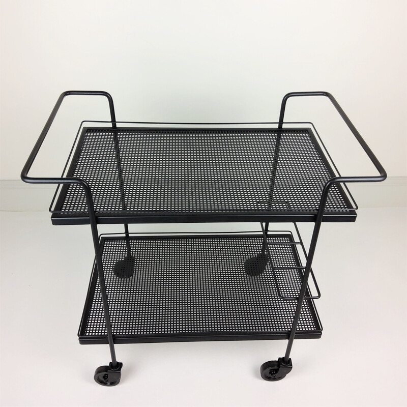 Vintage serving table in metal, iron and rubber by Mathieu Matégot, 1950