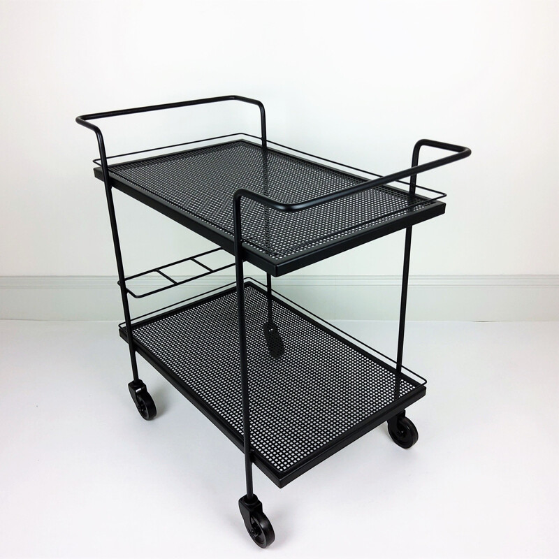 Vintage serving table in metal, iron and rubber by Mathieu Matégot, 1950