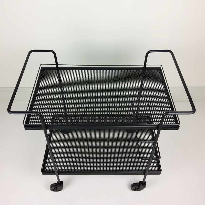 Vintage serving table in metal, iron and rubber by Mathieu Matégot, 1950