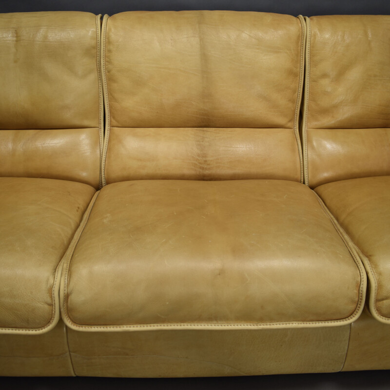 Vintage cognac leather 3-seater sofa, 1970s