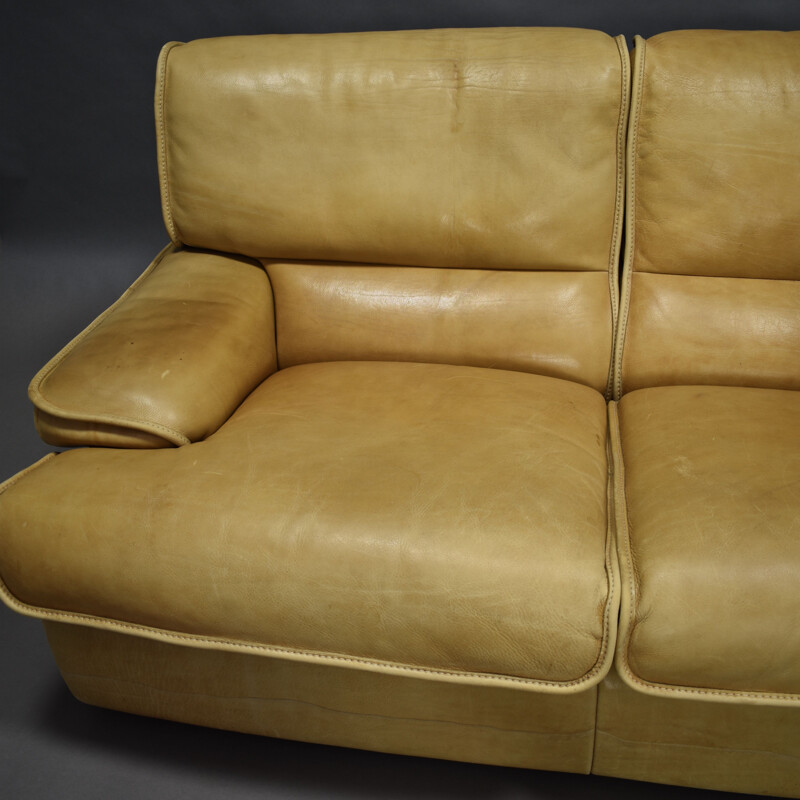 Vintage cognac leather 3-seater sofa, 1970s