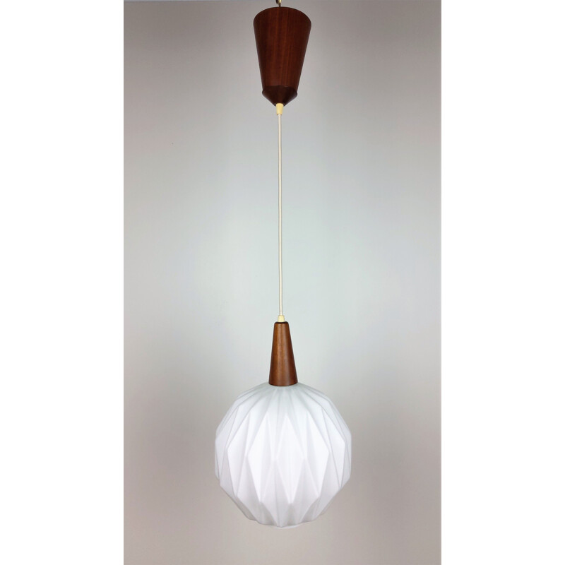 Vintage Scandinavian teak hanging lamp, 1960s