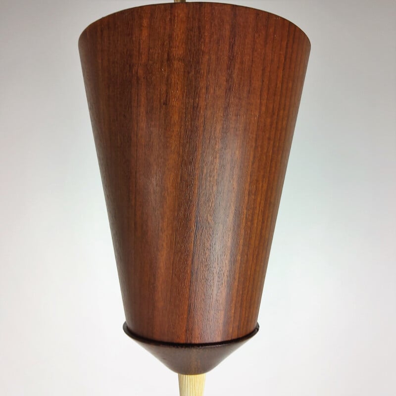 Lampada a sospensione scandinava vintage in teak, 1960