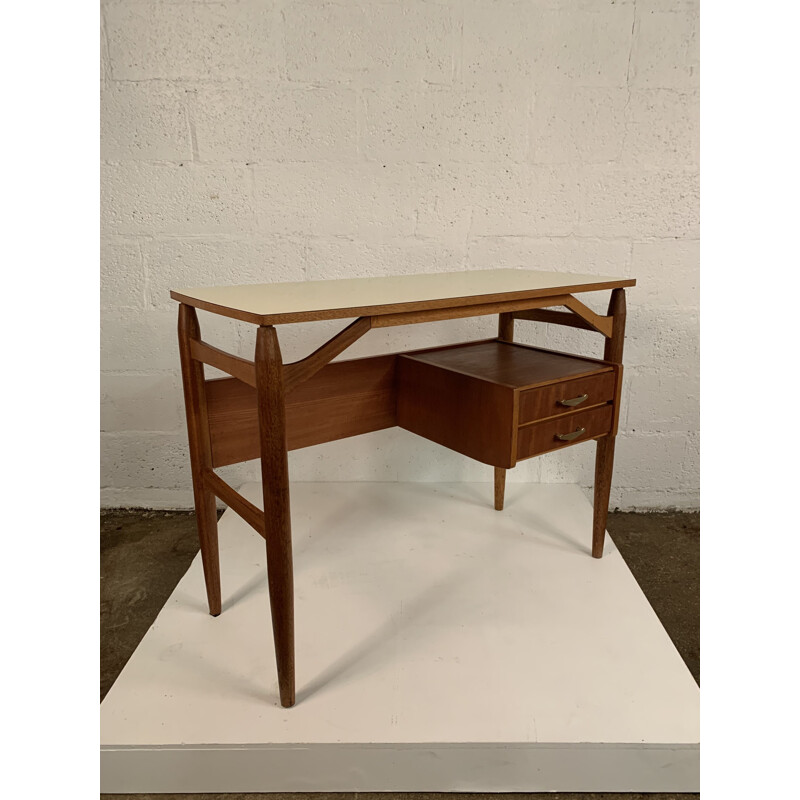 Vintage wood and brass desk by Dal Vera, 1950s