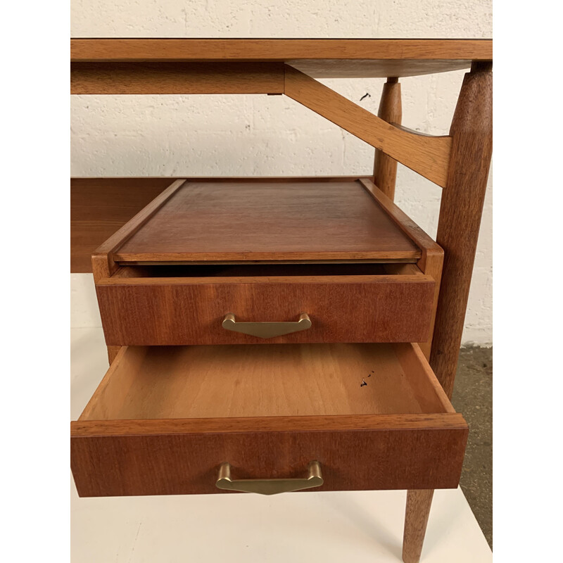 Vintage wood and brass desk by Dal Vera, 1950s