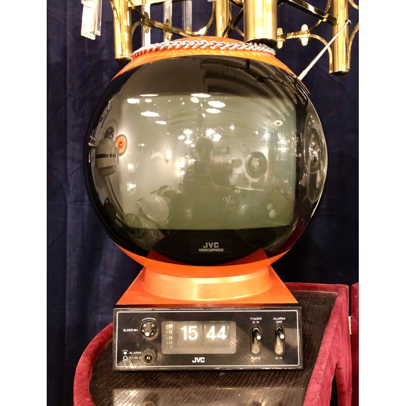 Vintage TV Videosphere with clock radio by JVC, 1970s