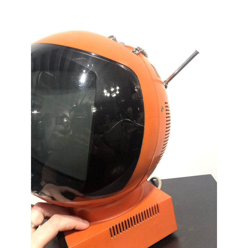 Vintage TV Videosphere with clock radio by JVC, 1970s