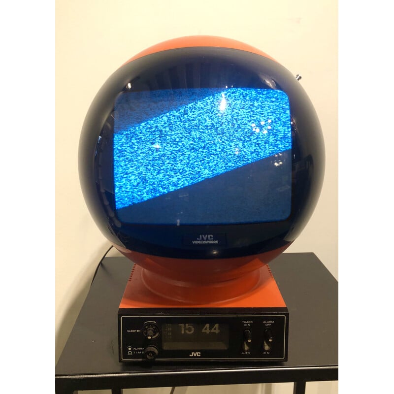 Vintage TV Videosphere with clock radio by JVC, 1970s