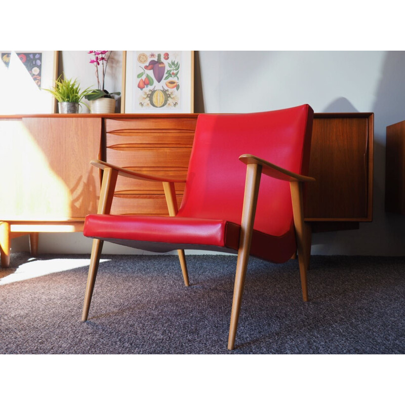 Vintage armchair in Red Vinyl, Denmark