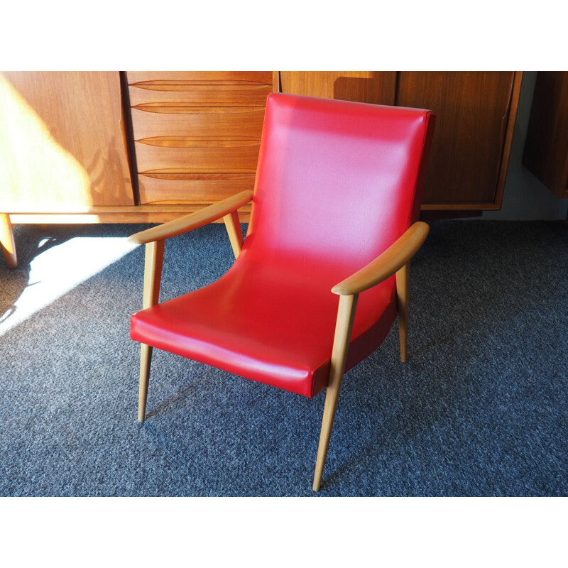 Vintage armchair in Red Vinyl, Denmark