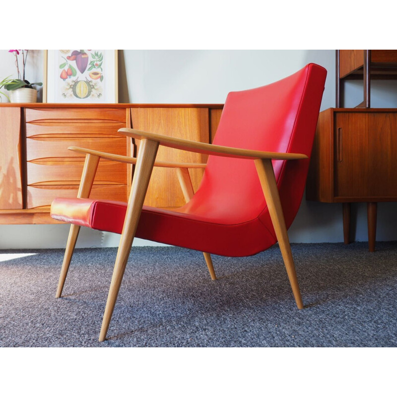 Vintage armchair in Red Vinyl, Denmark