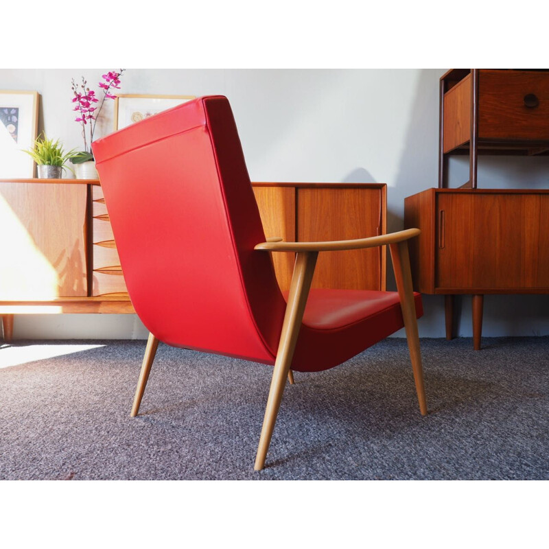 Vintage armchair in Red Vinyl, Denmark