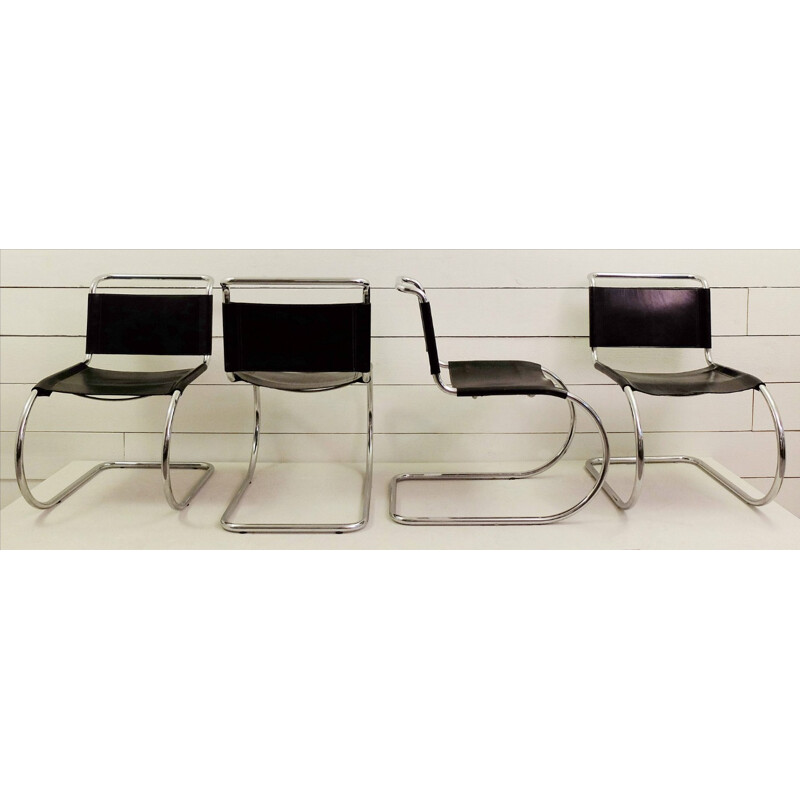 Set of four "MR" chairs in black leather, Ludwig MIES VAN DER ROHE - 1950s