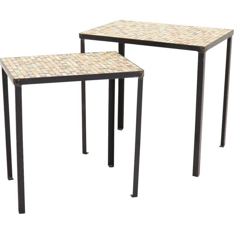 Ensemble de 2 tables gigognes vintage avec incrustation de mosaïque, 1960