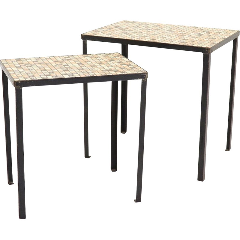 Set of 2 vintage nesting tables with mosaic inlay, 1960s
