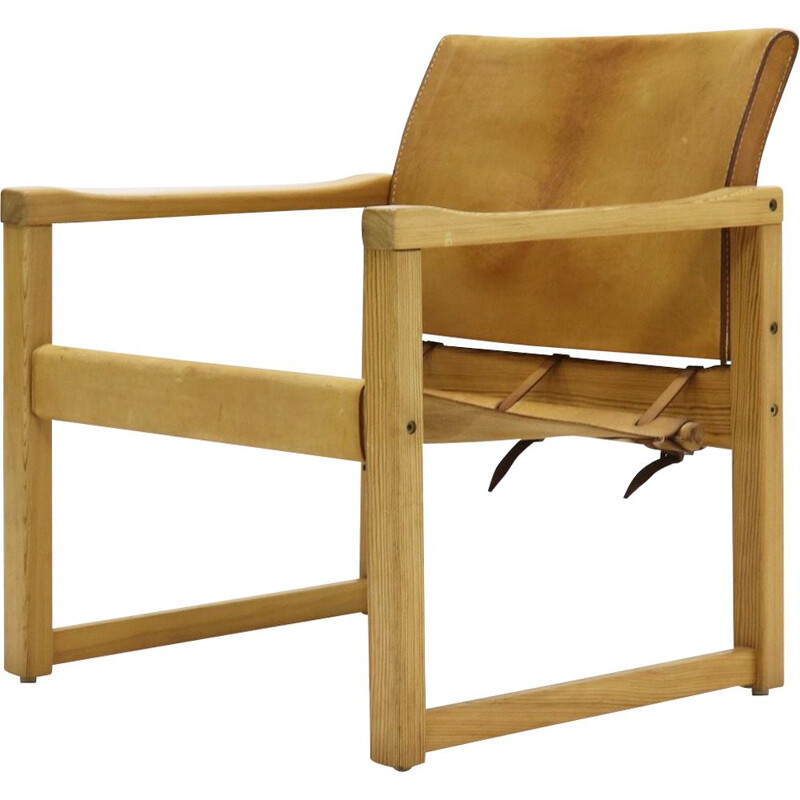 Pine and leather vintage Safari armchair by Karin Mobring for IKEA, 1970s