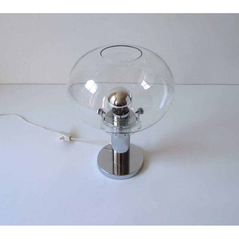 Lampe de table globe en verre et chrome, 1970