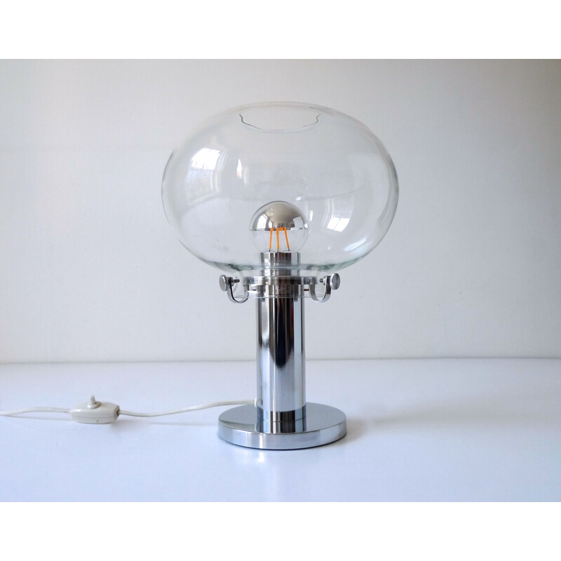 Glass and chrome globe table lamp, 1970