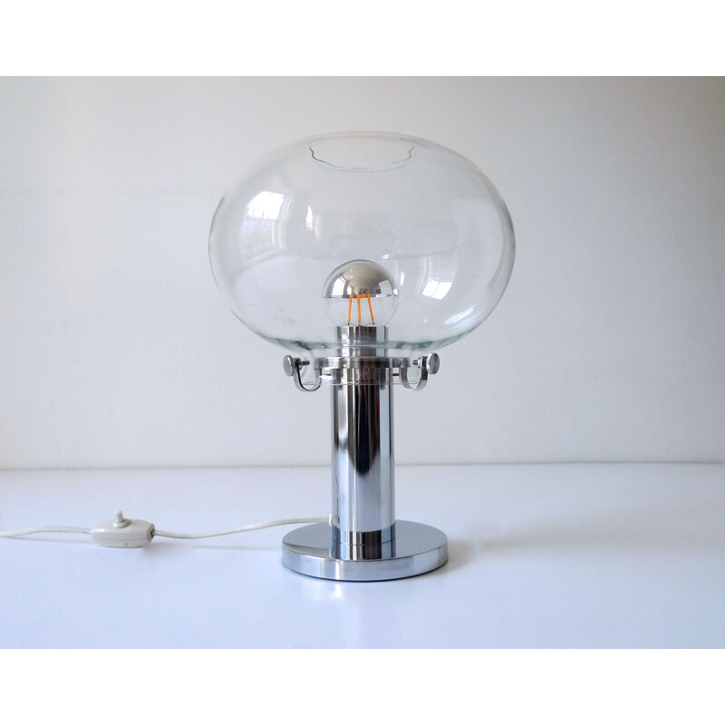 Lampe de table globe en verre et chrome, 1970