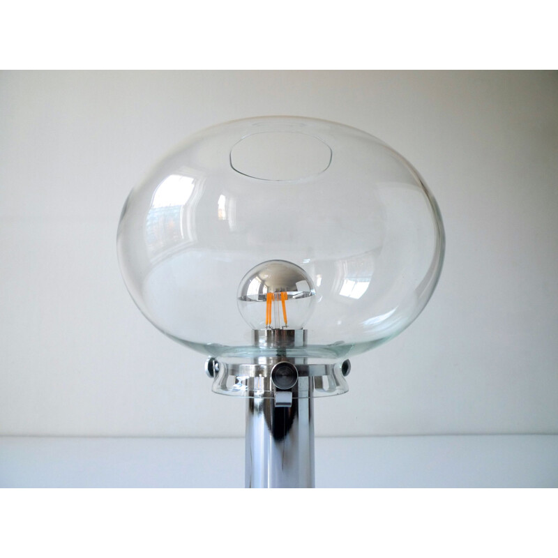 Lampe de table globe en verre et chrome, 1970