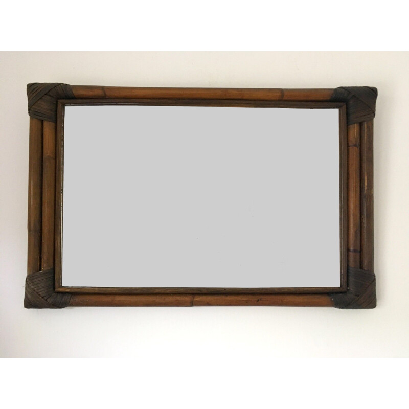 Vintage bamboo mirror 1970